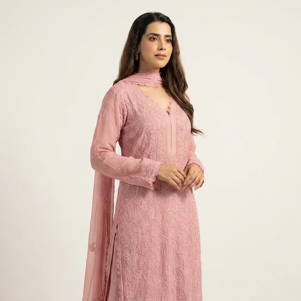 Pastel_Pink_Georgette_Chikankari_Embroidery_Kurta_With_Pant_And_Dupatta_For_Women