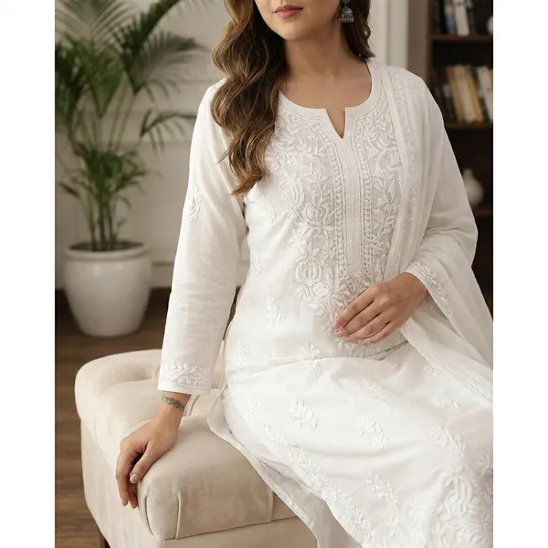 Premium_White_Maslin_Embroidered_Kurti_Set_With_Palazzo_And_Dupatta