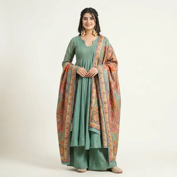 Festive_Wear_Green_Flowy_Anarkali_Suit_With_Printed_Dupatta