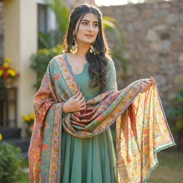 Festive_Wear_Green_Flowy_Anarkali_Suit_With_Printed_Dupatta