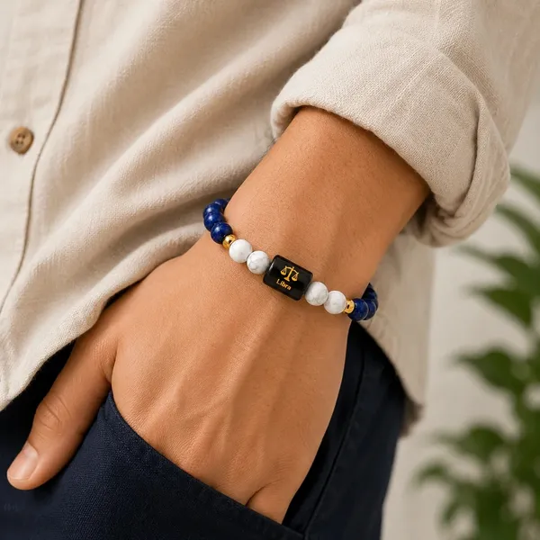 Libra_(तुला_राशि)_Zodiac_Bracelet_-_Lapis_Lazuli_&_Howlite