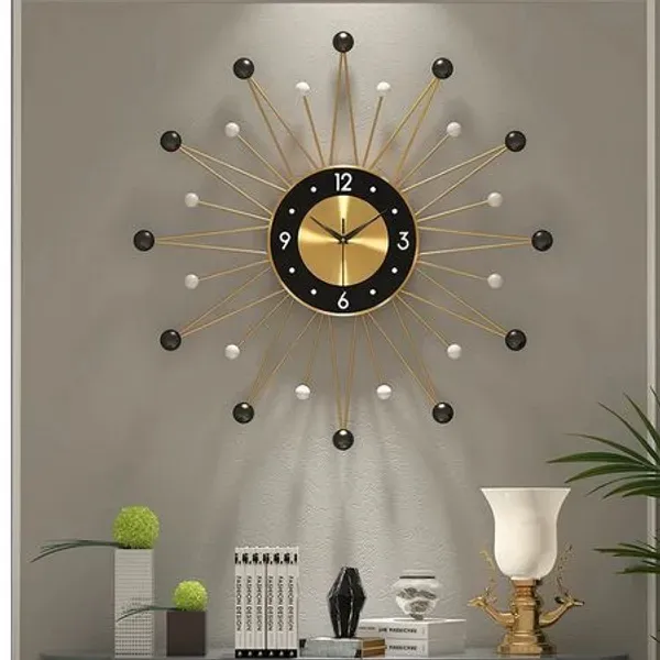 Black_And_Gold_Modern_Sunburst_Wall_Clock_Withface_Andhands
