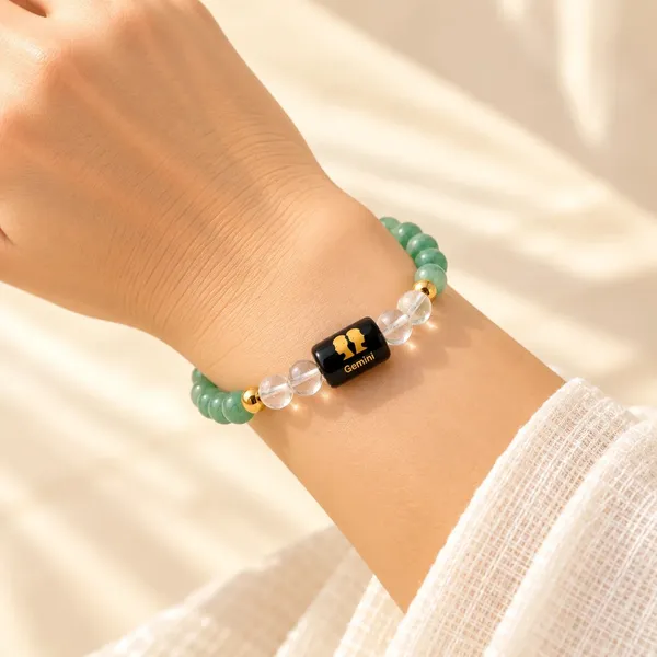Gemini_(मिथुन_राशि)_Zodiac_Bracelet_-_Green_Aventurine_&_Clear_Quartz