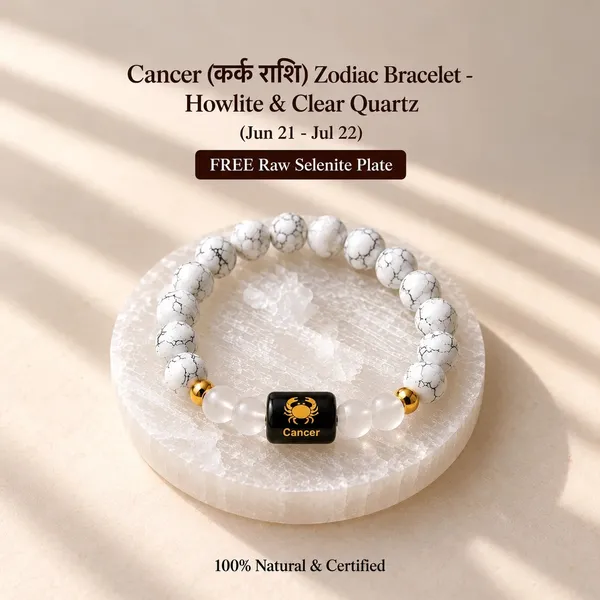 Cancer_(कर्क_राशि)_Zodiac_Bracelet_-_Howlite_&_Clear_Quartz