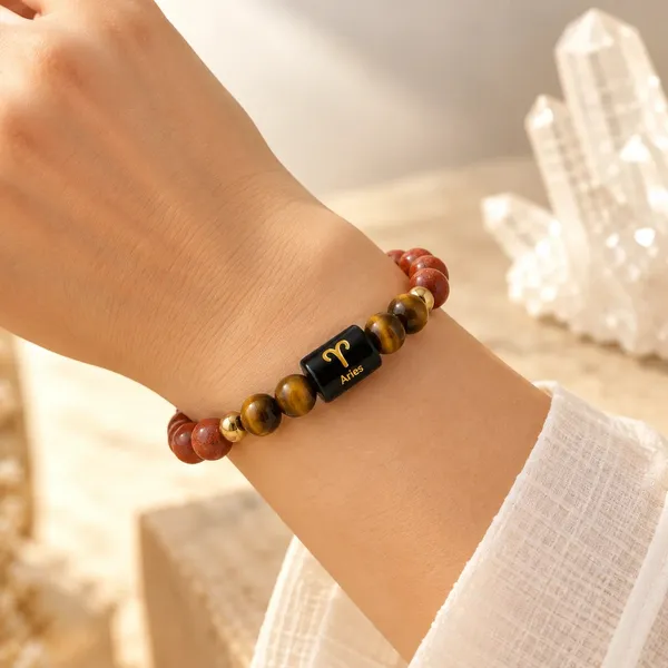 Aries_(मेष_राशि)_Zodiac_Bracelet_-_Red_Jasper_&_Tiger_Eye