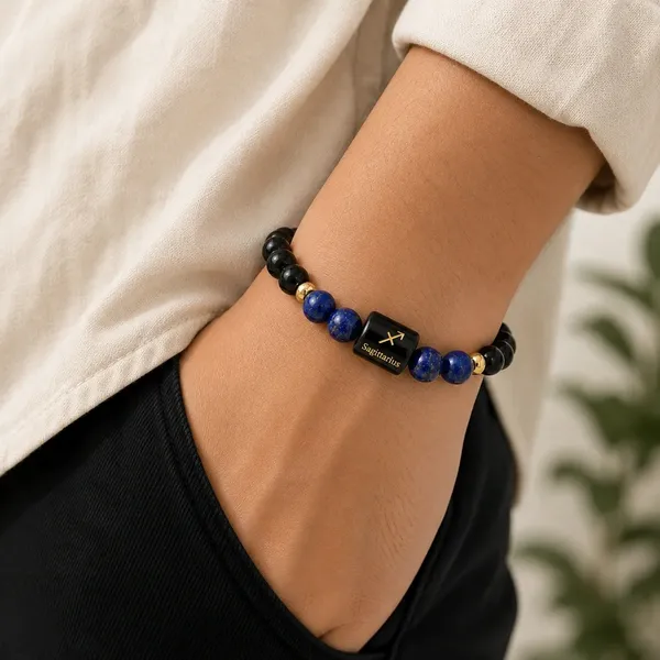 Sagittarius_(धनु_राशि)_Zodiac_Bracelet_-_Black_Obsidian_&_Lapis_Lazuli