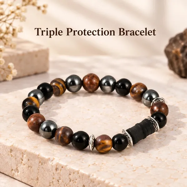 Triple_Protection_Healing_Bracelet_with_Damru_-_Tiger_Eye,_Black_Obsidian_&_Hematite_Beads