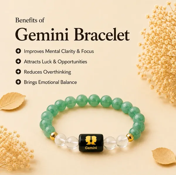 Gemini_(मिथुन_राशि)_Zodiac_Bracelet_-_Green_Aventurine_&_Clear_Quartz_(Free_Raw_Moroccan_Selenite_Plate)