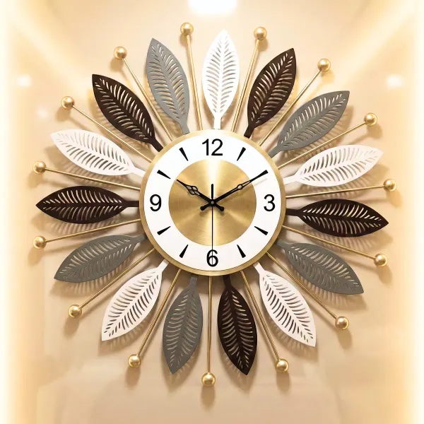 Decorative_Sunburst_Wall_Clock_With_Multi_Tone_Leaf_Design_60cm