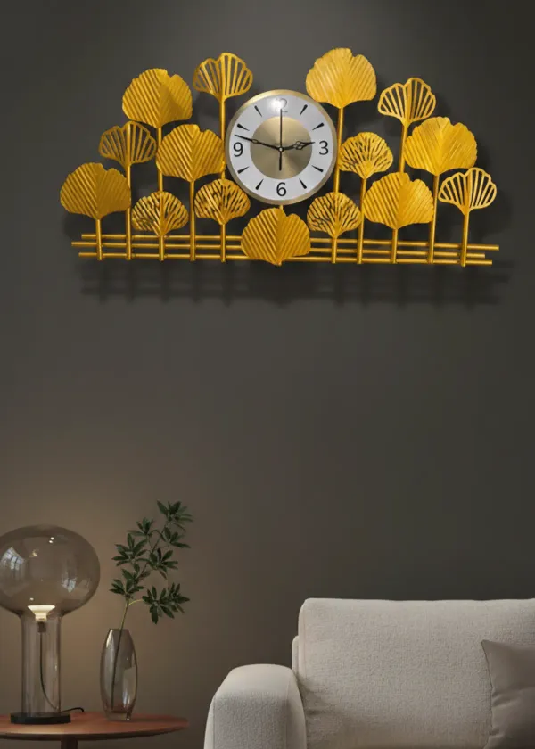 Gold_Ginkgo_Leaf_Wall_Clock_With_Decorative_Metal_Art