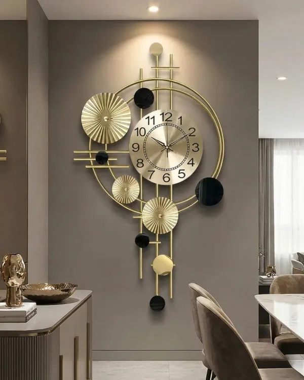 Gold_And_Black_Modern_Decorative_Wall_Clock_With_Ornamental_Design