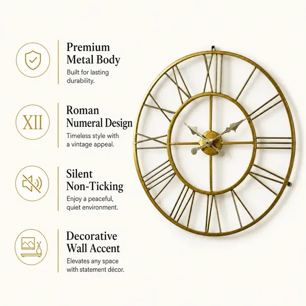 Antique_Gold_Metal_Roman_Numeral_Wall_Clock_For_Living_Room_Large_Vintage_More