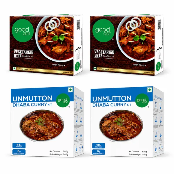 Unmutton_Dhaba_Curry_Ready_To_Cook_Plant_Based_Kit_(Pack_Of_2)_+_Vegetarian_Bytz_Quinoa_&_Soy_Plant_Based_Snack_(Pack_Of_2)
