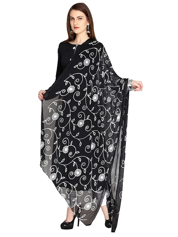 Women_Nylon_Net_Embroidered_Dupatta_Black