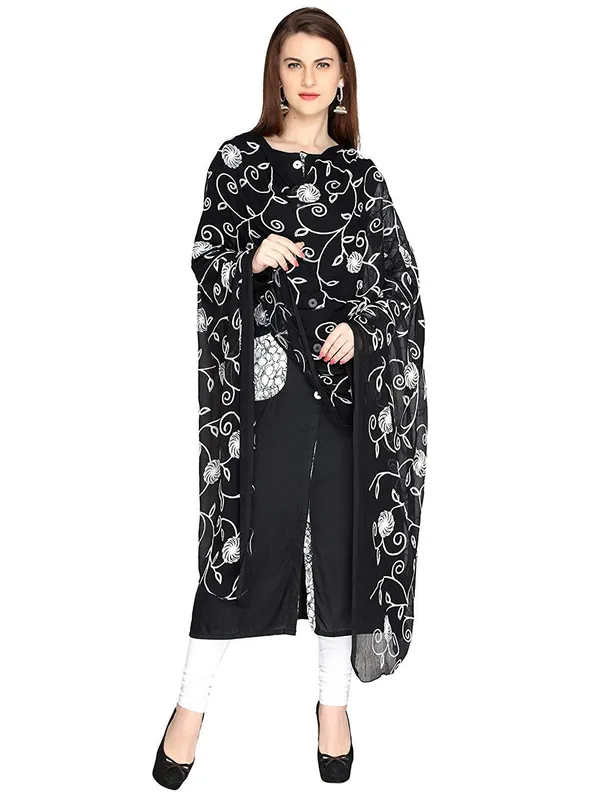 Women_Nylon_Net_Embroidered_Dupatta_Black