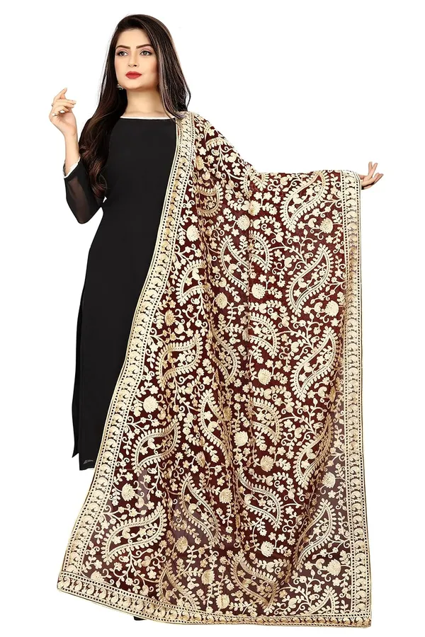 Women_Pure_Georgette_Embroidered_Dupatta_Maroon