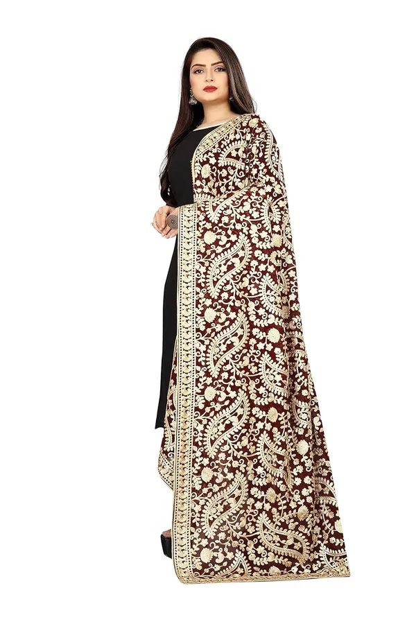 Women_Pure_Georgette_Embroidered_Dupatta_Maroon