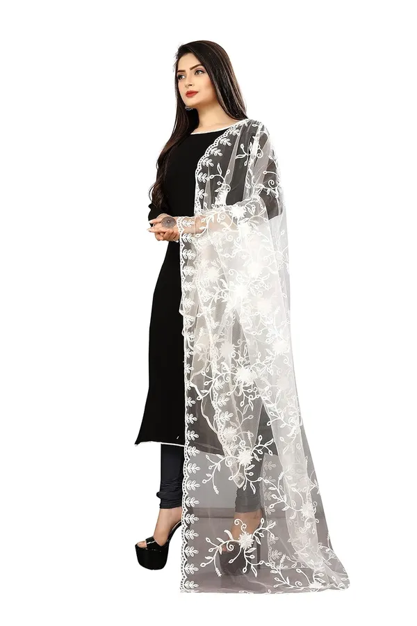 Designer_Women_Nylon_Net_Fancy_Embroidered_Dupatta_For_Women_Girls_White