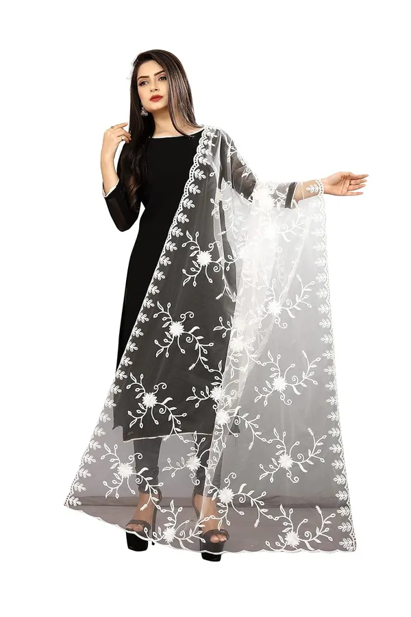 Designer_Women_Nylon_Net_Fancy_Embroidered_Dupatta_For_Women_Girls_White