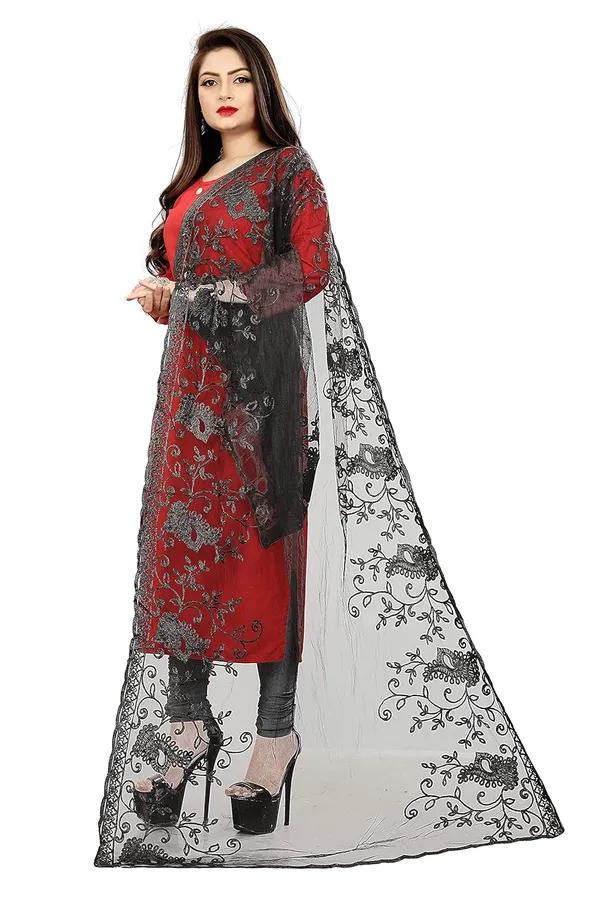 Women_Nylon_Net_Embroidered_Dupatta_Black