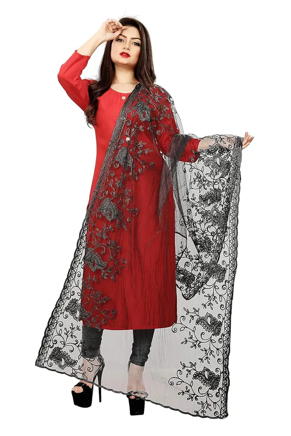 Women_Nylon_Net_Embroidered_Dupatta_Black