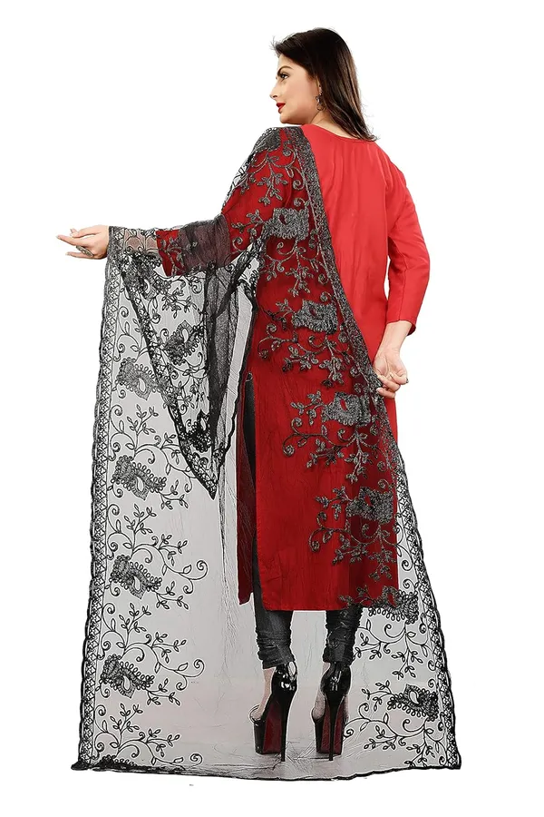 Women_Nylon_Net_Embroidered_Dupatta_Black