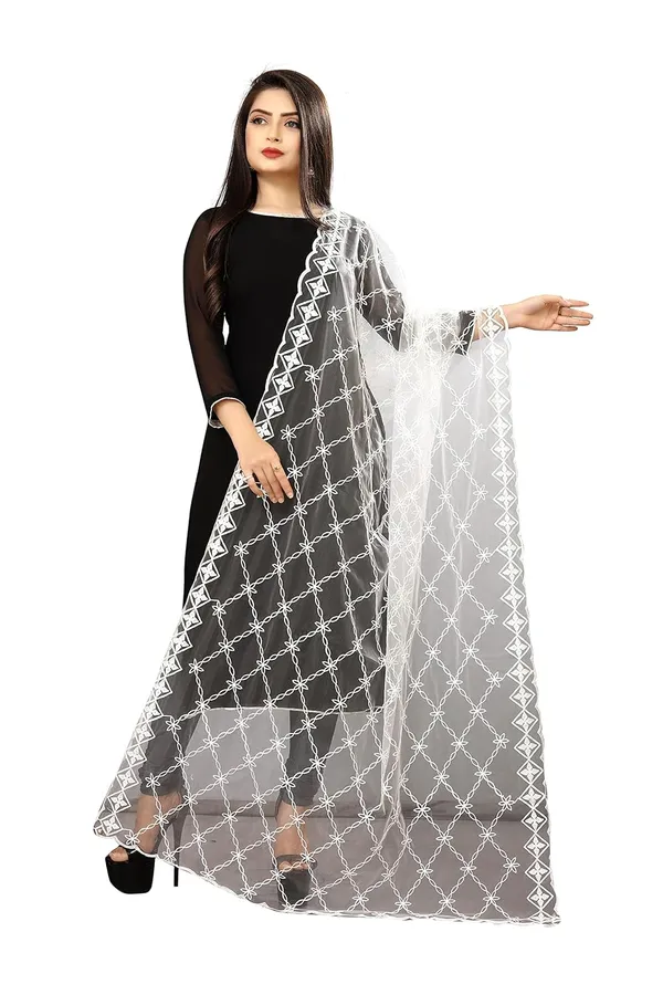 Designer_Women_Nylon_Net_Fancy_Embroidered_Dupatta_For_Women_Girls_White
