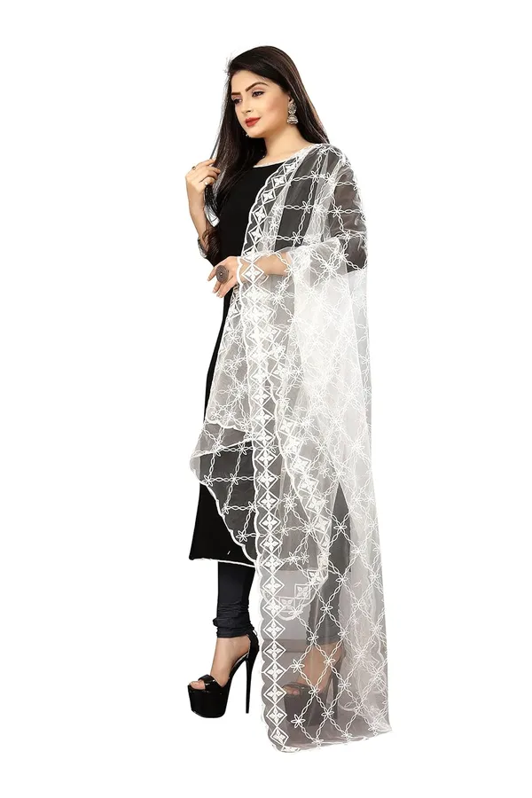 Designer_Women_Nylon_Net_Fancy_Embroidered_Dupatta_For_Women_Girls_White