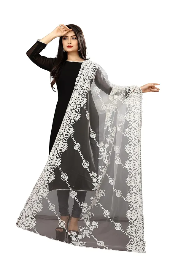 Designer_Women_Nylon_Net_Fancy_Embroidered_Dupatta_For_Women_Girls_White