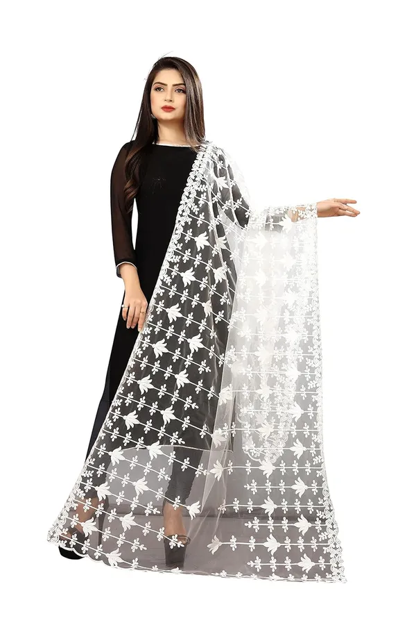 Designer_Women_Nylon_Net_Fancy_Embroidered_Dupatta_For_Women_Girls_White