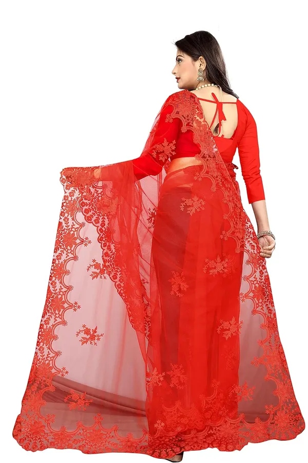 Women_Net_Embroidered_Worked_Saree_With_Unstitched_Blouse_Piece_Red