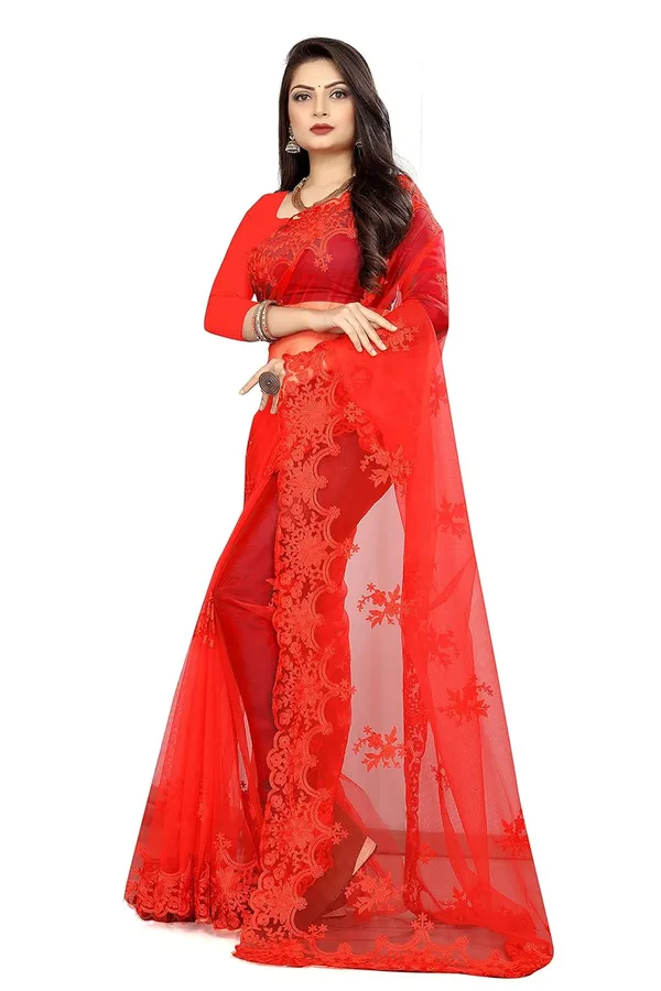 Women_Net_Embroidered_Worked_Saree_With_Unstitched_Blouse_Piece_Red