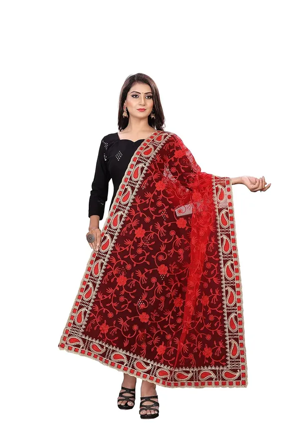 C_Pallu_Designer_Women_Nylon_Net_Fancy_Embroidered_Dupatta_For_Women_Girl