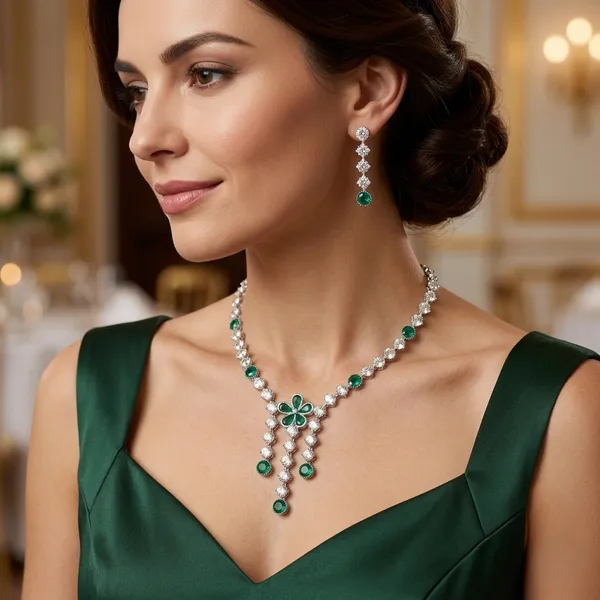 Green_White_American_Diamond_Floral_Stone_Necklace_Set_For_Women