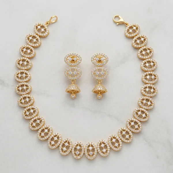 Gold_Toned_Cz_Stone_Oval_Link_Necklace_Set_For_Women