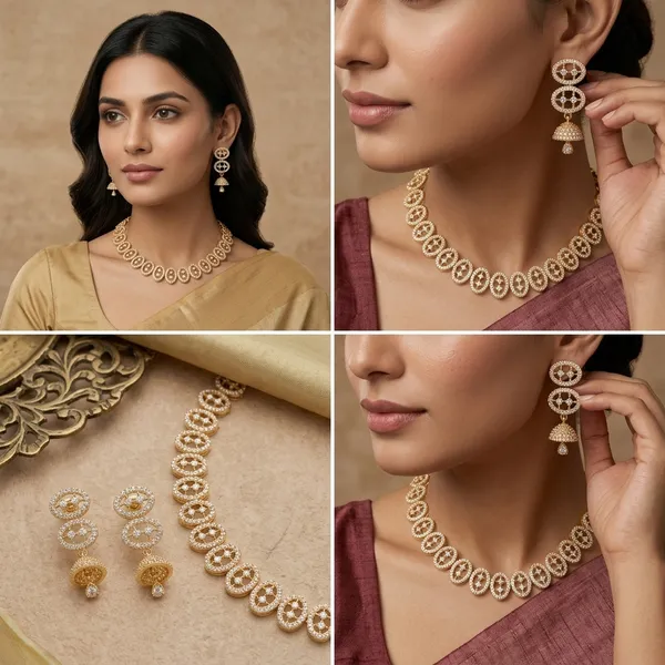 Gold_Toned_Cz_Stone_Oval_Link_Necklace_Set_For_Women