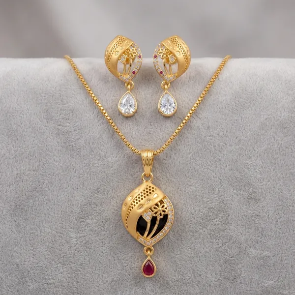 Golden_Brass_Cz_Red_Stone_Teardrop_Pendant_Necklace_Set_For_Women