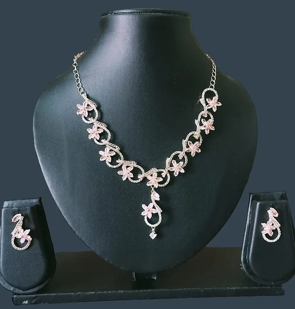 White_Pink_Crystal_Floral_American_Diamond_Necklace_Set_For_Women