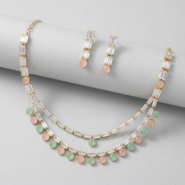 Multicolor_Pastel_Two_Layer_American_Diamond_Necklace_Set_For_Women