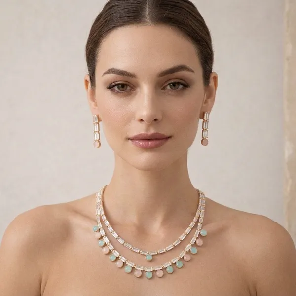 Multicolor_Pastel_Two_Layer_American_Diamond_Necklace_Set_For_Women