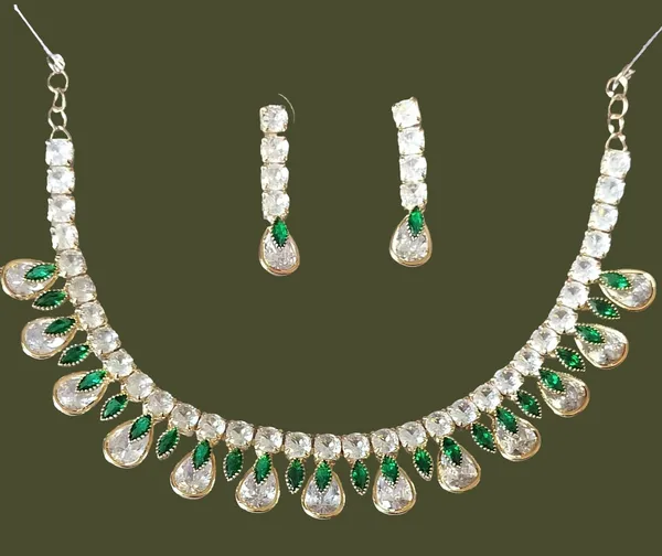 White_Green_American_Diamond_Teardrop_Necklace_Set_For_Women