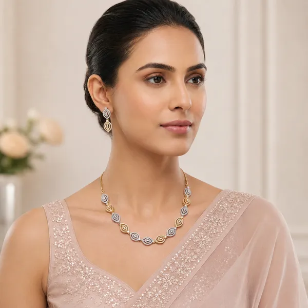 AMRITRATAN_Dual_Tone_Crystal_Leaf_Necklace_Set_for_Women_&_Girls_|_Gold_&_Rhodium_Plated_Designer_Jewellery_Set_|_Party,_Wedding_&_Festive_Wear