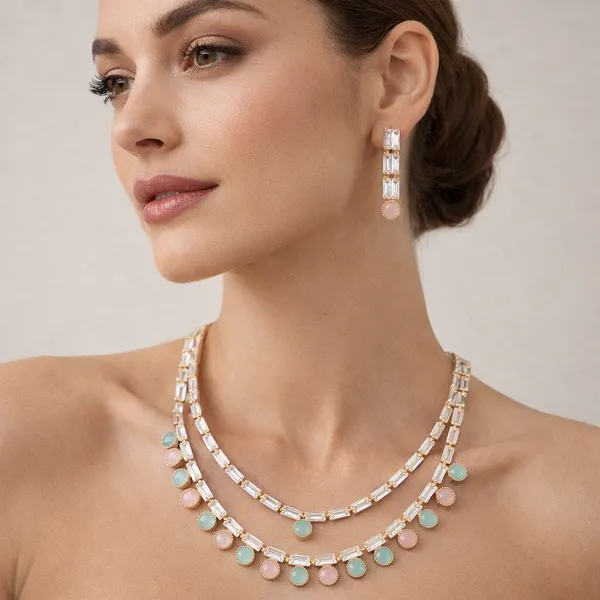 Multicolor_Pastel_Two_Layer_American_Diamond_Necklace_Set_For_Women