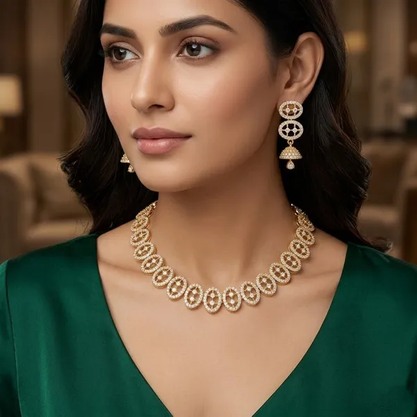 Gold_Toned_Cz_Stone_Oval_Link_Necklace_Set_For_Women