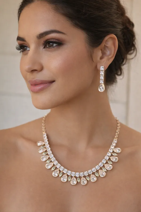 Green_Peach_Crystal_Drop_American_Diamond_Necklace_Set_For_Women