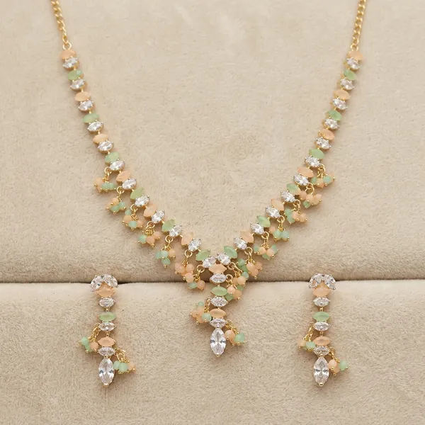 White_Green_Gold_Floral_American_Diamond_Necklace_Set_For_Women