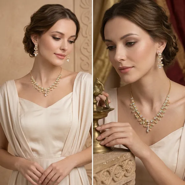 White_Green_Gold_Floral_American_Diamond_Necklace_Set_For_Women