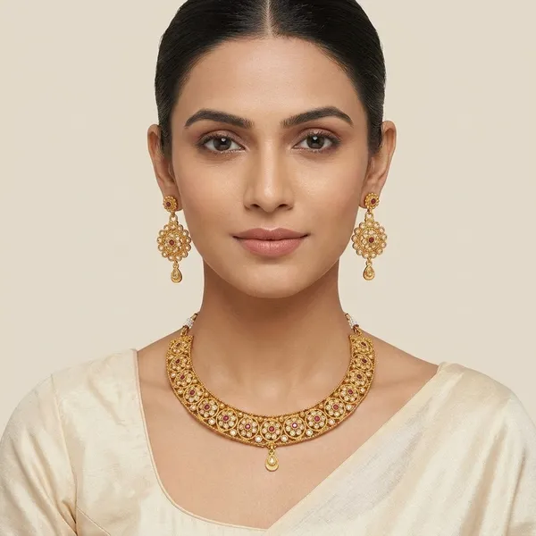 AMRITRATAN_Gold_Plated_Traditional_Kundan_Necklace_Set_with_Matching_Earrings_|_Ruby_Red_&_White_Stone_Designer_Jewellery_for_Women_&_Girls_|_Wedding,_Bridal_&_Festive_Wear