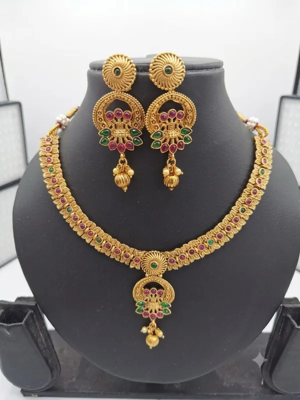 AMRITRATAN_Gold_Plated_Traditional_Necklace_Set_with_Matching_Earrings_|_Red,_Green_&_White_Stone_Designer_Jewellery_for_Women_&_Girls_|_Wedding,_Bridal_&_Festive_Wear