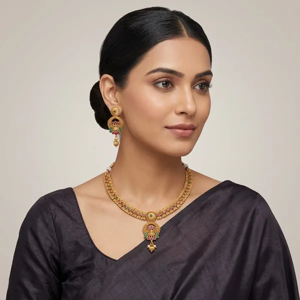 AMRITRATAN_Gold_Plated_Traditional_Necklace_Set_with_Matching_Earrings_|_Red,_Green_&_White_Stone_Designer_Jewellery_for_Women_&_Girls_|_Wedding,_Bridal_&_Festive_Wear